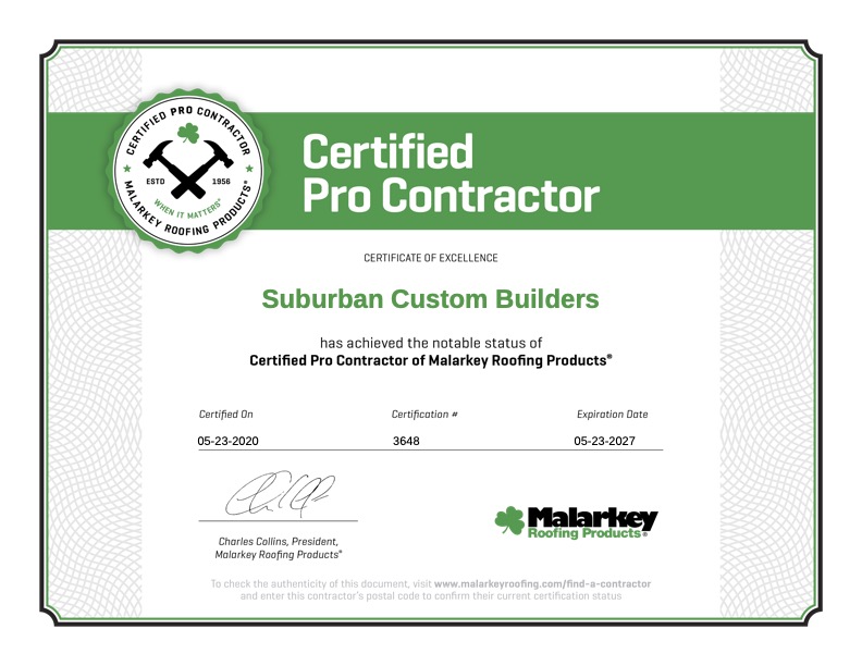 Suburban Custom Builders - Certified Pro Contractor Certificate